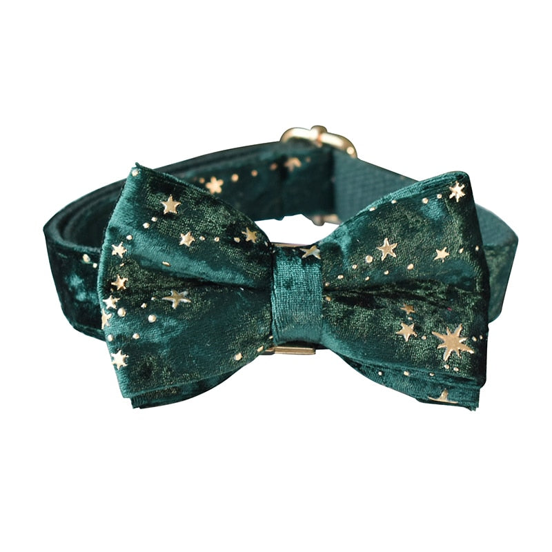 Green Magic Star Velvet Collar Leash Bow Set Personalized