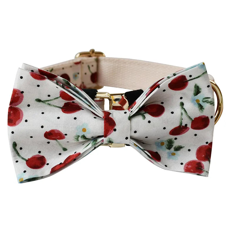Wild Cherry Print Collar Leash Bow Set For Christmas - Personalized
