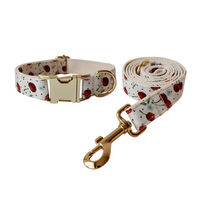 Wild Cherry Print Collar Leash Bow Set For Christmas - Personalized