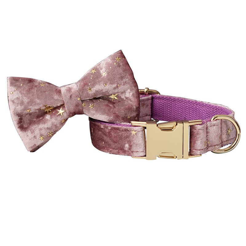 Pink Magic Star Velvet Collar Leash Bow Set Personalized