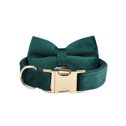 Hunter Green Velvet Dog Collar And Leash Set 