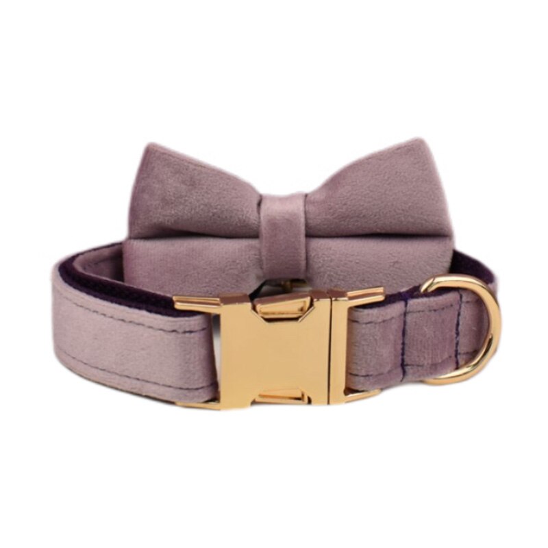 Deep Purple Velvet Dog Collar And Leash Set Custom Engraved