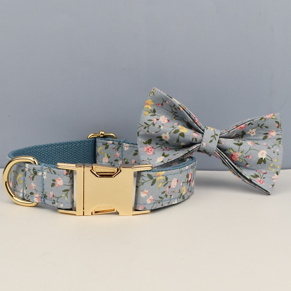 Flower Dog Collar And Leash Set For Small Medium Large Dogs Custom Engraved