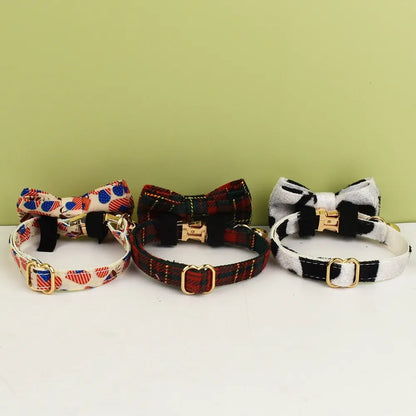 VARIEGATED /   Cat Collar Bow Set  with Bell Personalized (FREE ENGRAVING)