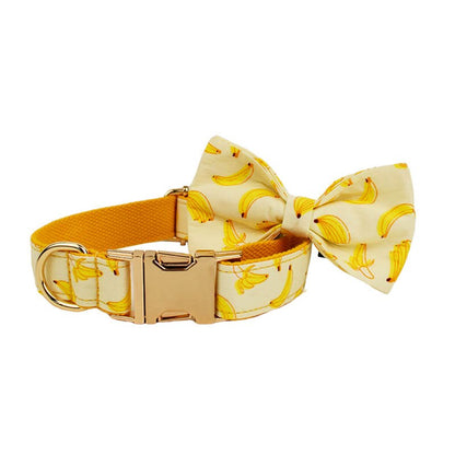 Luxury Banana Print Collar, Leash, Harness Set Personalized