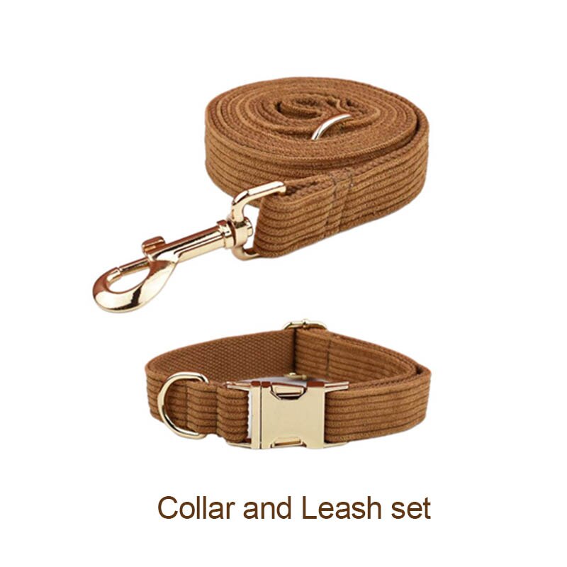 Caramel Corduroy Collar, Leash, Harness Set for Dogs - Custom Engraved