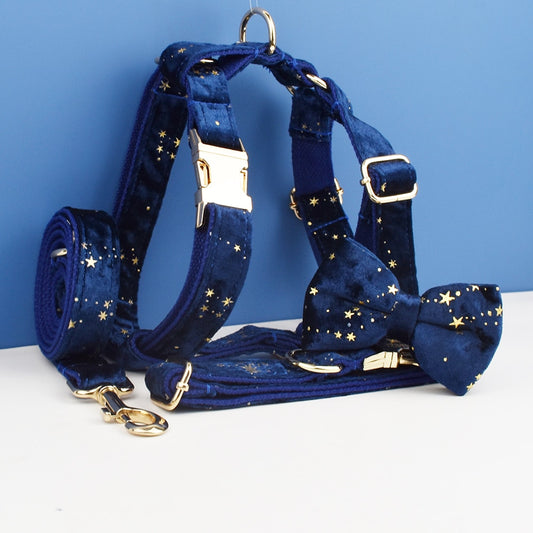 Magic Blue Collar Leash Harness Set Custom Engraved