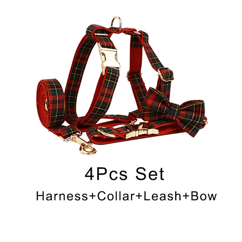 Christmas Collar, Leash Harness Luxury  Set Custom Engraved