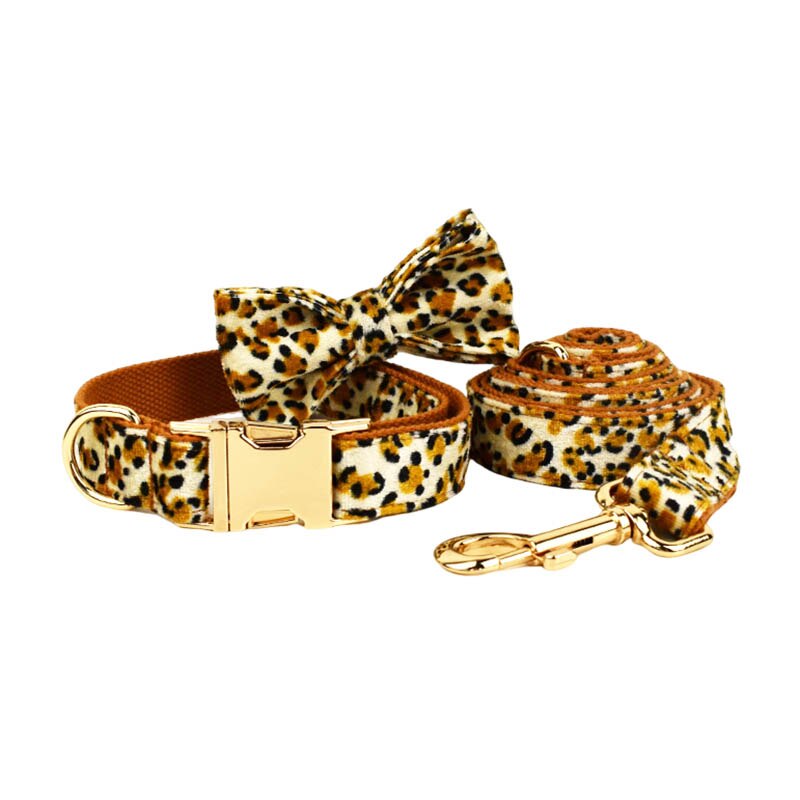 Leopard  Collar Leash Harness Set Custom Engraved