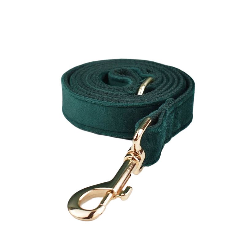 Hunter Green Velvet Dog Collar And Leash Set 