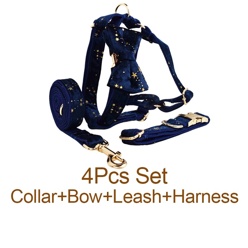 Magic Blue Collar Leash Harness Set Custom Engraved