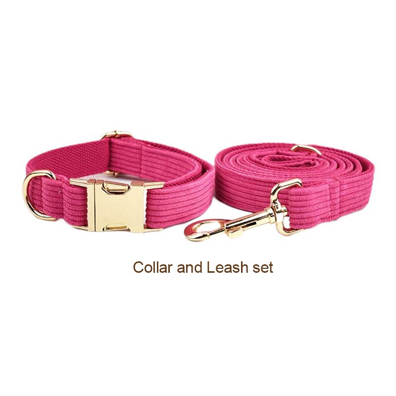 Mei Red Corduroy Collar Leash Harness Set Custom Engraved