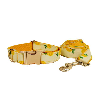 Pineapple Luxury Collar, Leash, Harness Set Custom Engraved