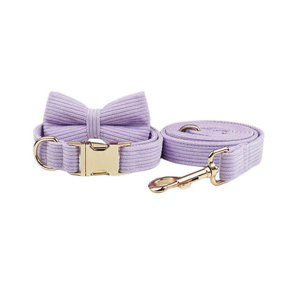 Pink Purple Corduroy Collar Leash Harness Set Custom Engraved